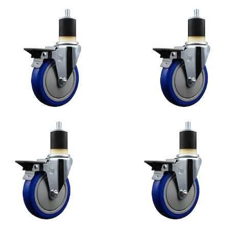 Service Caster 5'' Blue Poly Swivel 1-7/8'' Expanding Stem Caster Set with Brake, 4PK SCC-EX20S514-PPUB-BLUE-PLB-178-4